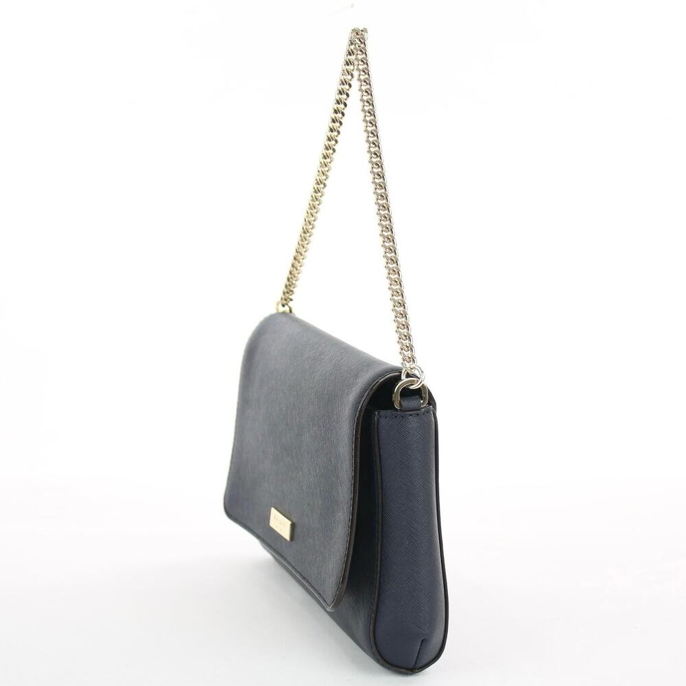 Kate Spade Leather Chain Shoulder Bag Navy Blue Flap Gold Chain Strap - Picture 3 of 8